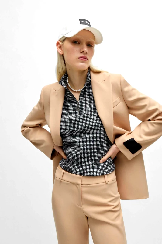 HUGO Hugo Boss γυναικείο σακάκι μονόχρωμο με τσέπες και σκίσιμο πίσω "Αysema" - 50519001 Μπεζ