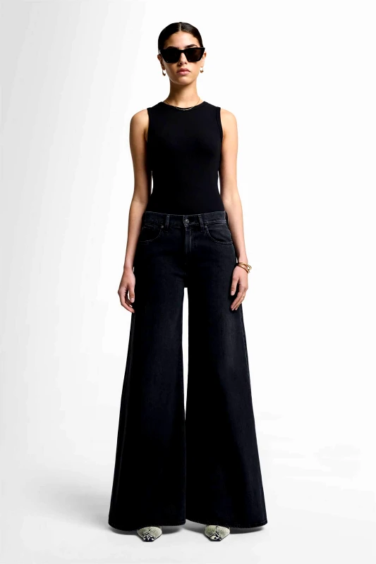 7 FOR ALL MANKIND 7 For All Mankind γυναικείο ψηλόμεσο τζιν παντελόνι πεντάτσεπο Wide Leg "Willow" - JSWWC310RB Μαύρο