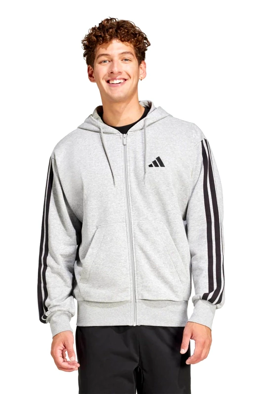 ADIDAS Adidas ανδρική ζακέτα φούτερ Regular Fit "Essentials 3-Stripes French Terry" - JE6338 Γκρι