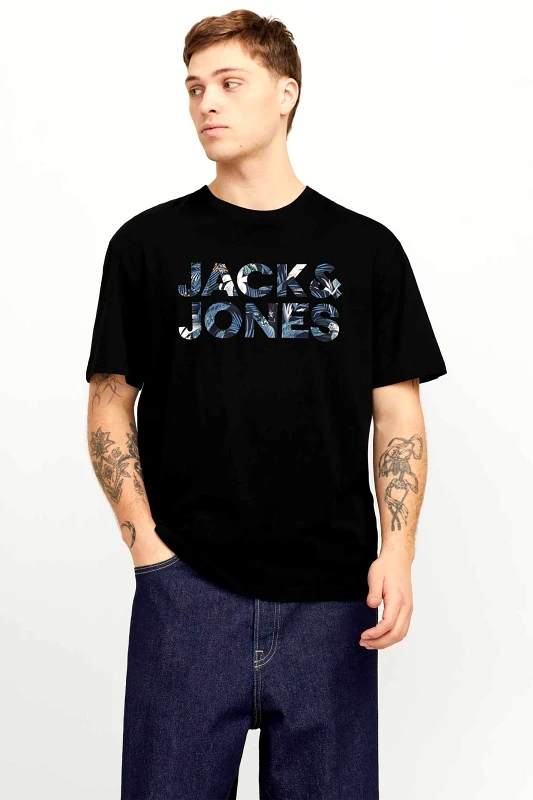 JACK & JONES JACK & JONES ανδρικό T-shirt μονόχρωμο με logo print - 12268127 Μαύρο