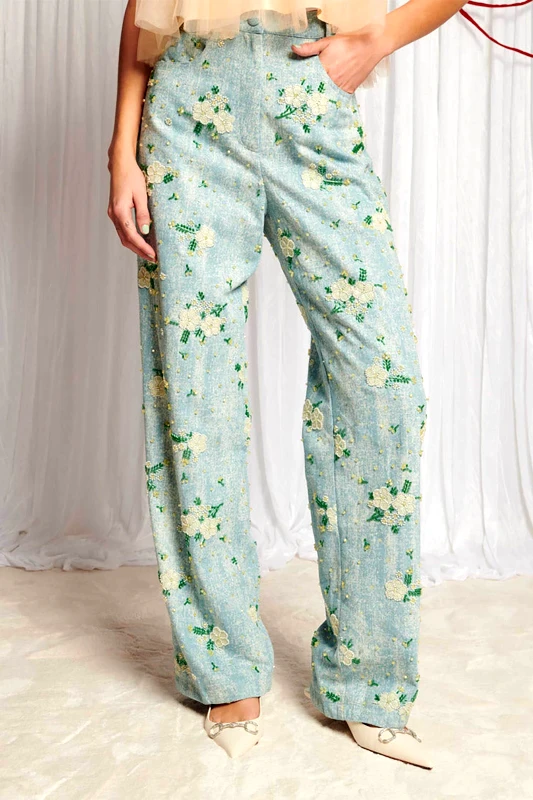 SISTER JANE Sister Jane γυναικείο παντελόνι denim με κέντημα "Harmony Bead" - TRD104BLE Γαλάζιο