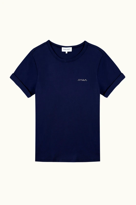 MAISON LABICHE Maison Labiche γυναικείο βαμβακερό T-shirt με κεντημένο lettering "Amour Poitou" - VWPOITOUAMOUR Σκούρο Μπλε