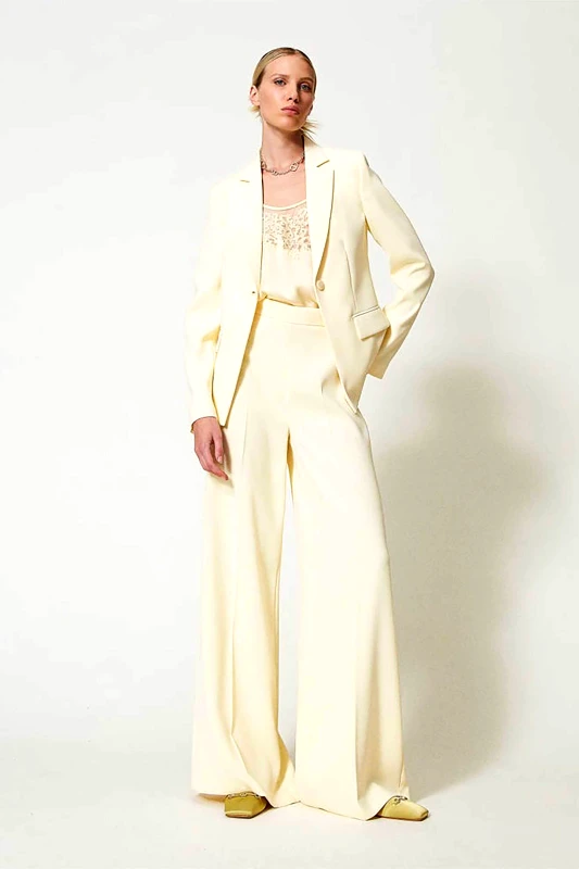 TWINSET Twinset γυναικείο παντελόνι crêpe ψηλόμεσο - 251TP2102 Κίτρινο Ανοιχτό