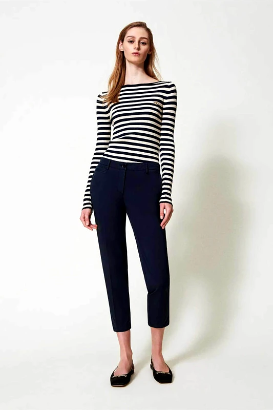 TWINSET Twinset γυναικείο υφασμάτινο παντελόνι cropped - 251TP2684 Μπλε Σκούρο