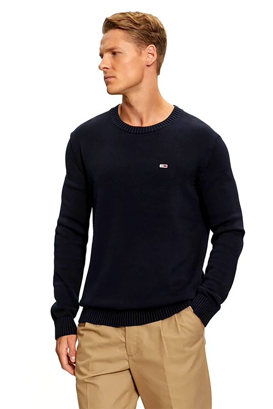 TOMMY JEANS Tommy Jeans ανδρικό πουλόβερ με λογότυπο Slim Fit - DM0DM18370 Μπλε Σκούρο