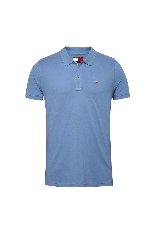 TOMMY JEANS Tommy Jeans ανδρική μπλούζα πόλο μονόχρωμη με λογότυπο Slim Fit - DM0DM18312 Γαλάζιο