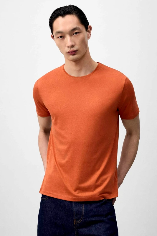 ADOLFO DOMINGUEZ Adolfo Domínguez ανδρικό T-shirt μονόχρωμο Regular Fit - 172031037 Πορτοκαλί
