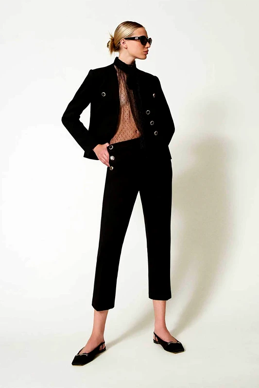 TWINSET Twinset γυναικείο υφασμάτινο παντελόνι με κουμπιά - 251TP2137 Μαύρο