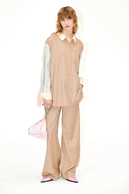 STINE GOYA Stine Goya γυναικείο παντελόνι με ρίγες Wide Leg - SG-PS25-P067-2302 Μπεζ