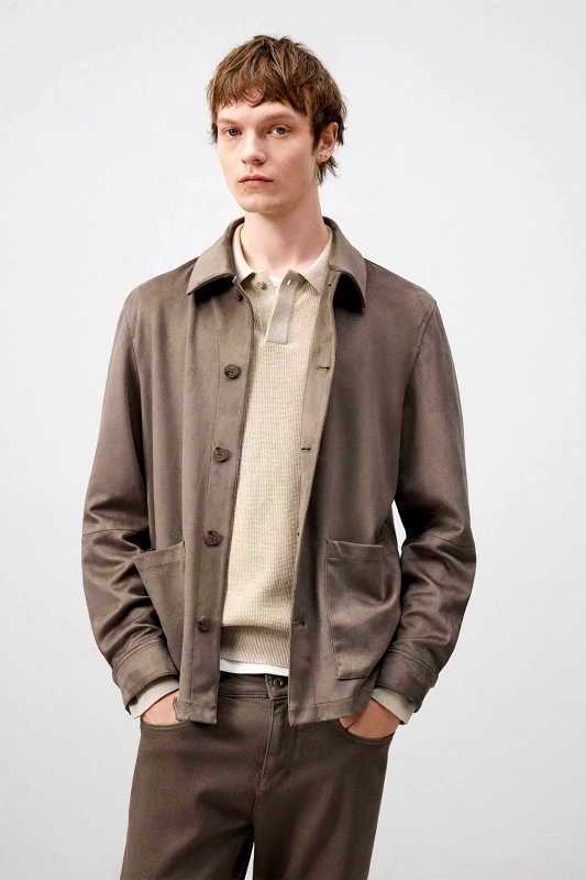 ADOLFO DOMINGUEZ Adolfo Domínguez ανδρικό overshirt μονόχρωμο faux suede - 175011119 Γκρι