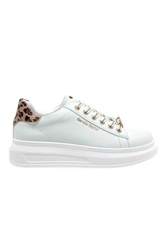 RENATO GARINI Renato Garini γυναικεία sneakers με μεταλλικό λογότυπο και leopard print στο πίσω μέρος - U119R573226L Λευκό