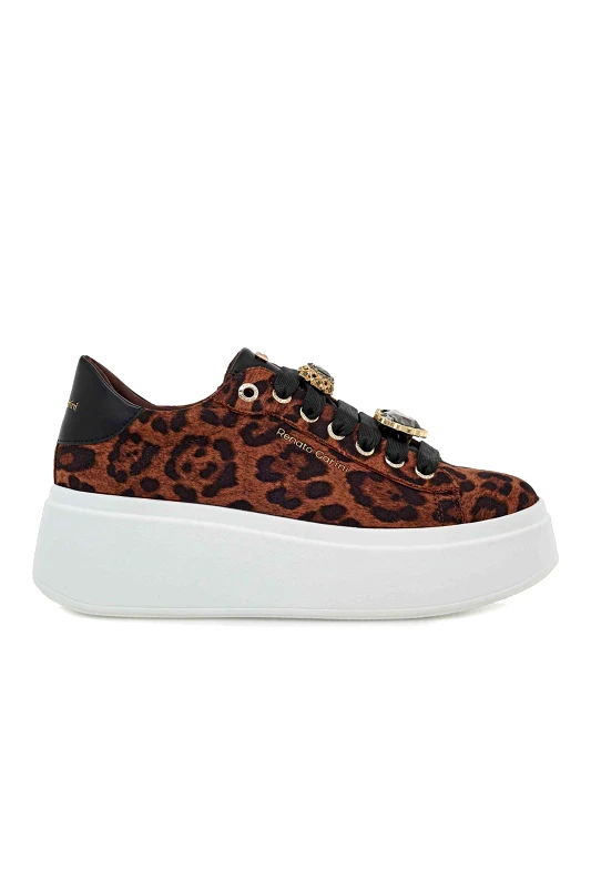 RENATO GARINI Renato Garini γυναικεία sneakers με μεταλλικό λογότυπο και leopard print - U119R579388M Καφέ