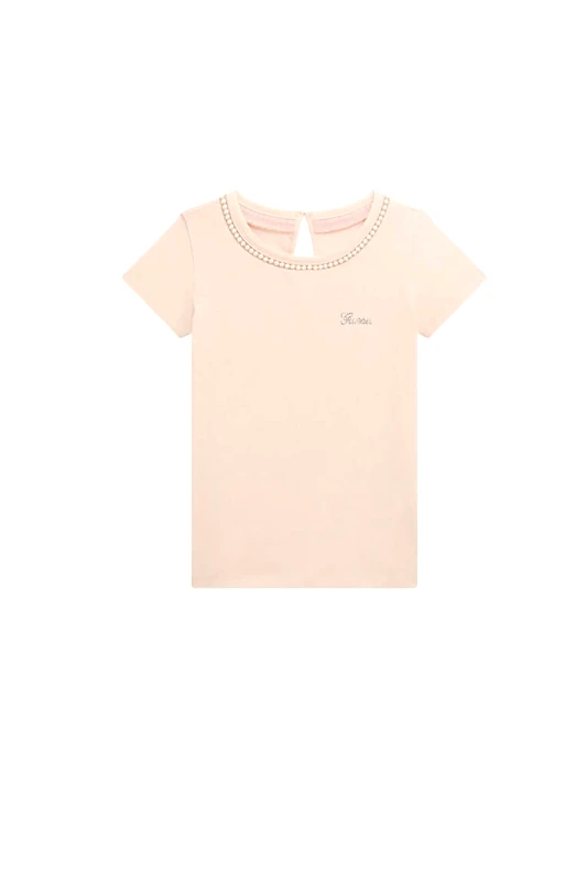 GUESS Guess παιδικό T-shirt με πέρλες και λογότυπο με στρας Regular Fit - J5RI39K6YW4 Ροζ Ανοιχτό
