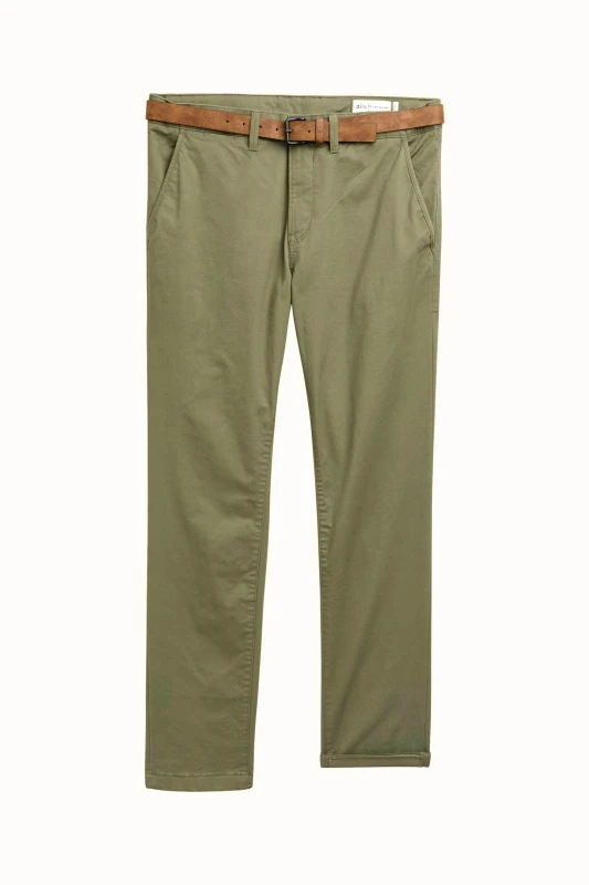 TOM TAILOR Tom Tailor ανδρικό παντελόνι chino με ζώνη Slim Fit - 1027694 Λαδί