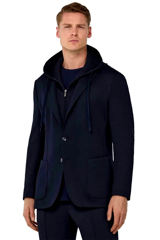 BOGGI MILANO Boggi Milano ανδρικό casual σακάκι με εσωτερική επένδυση με κουκούλα Regular Fit - BO25P054104 Μπλε Σκούρο