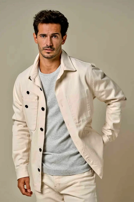 PROFUOMO Profuomo ανδρικό overshirt με τσέπες Loose Fit - PPWF10011A Κρέμ