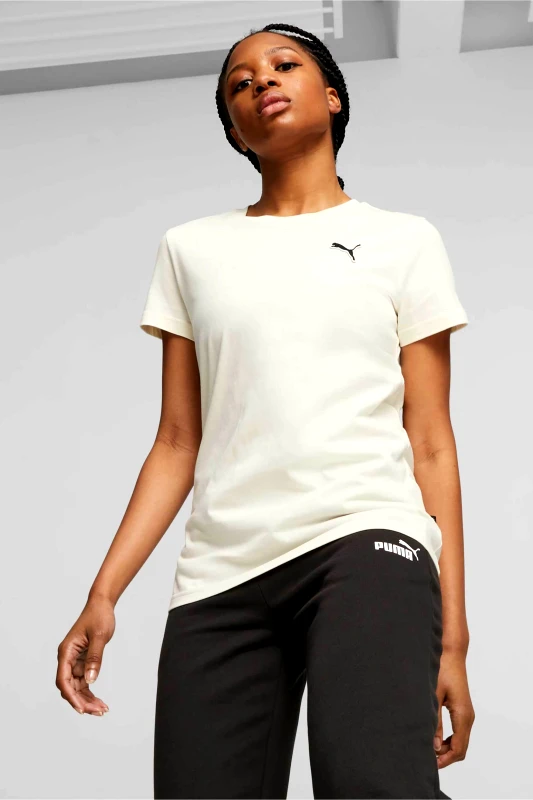 PUMA Puma γυναικείο T-shirt μονόχρωμο με κεντημένο λογότυπο Regular Fit - 675986 Εκρού