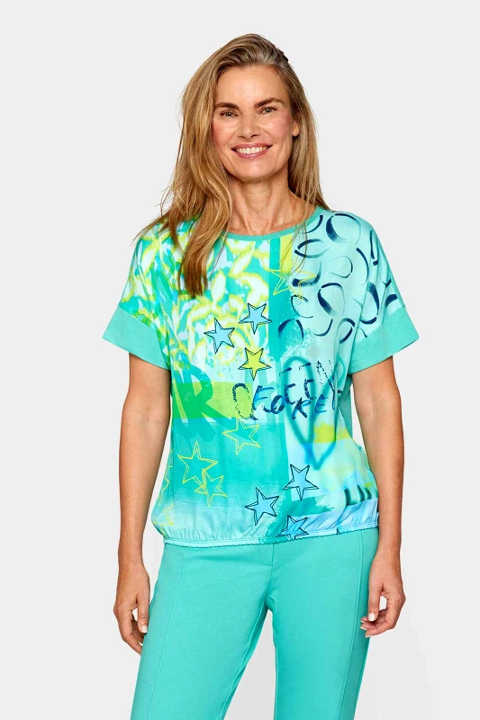 RABE Rabe γυναικείο T-shirt με graphic print Straight Cut - 54-211352 Πράσινο Ανοιχτό