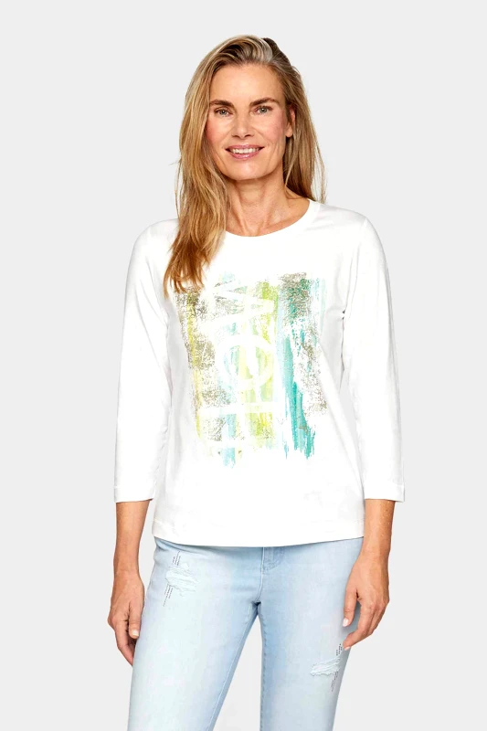 RABE Rabe γυναικεία μπλούζα με graphic print και μανίκι 3/4 Tailored Cut - 54-211300 Κρέμ