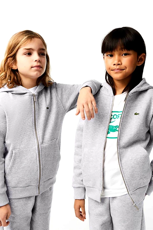 LACOSTE Lacoste παιδική ζακέτα φούτερ μονόχρωμη με κουκούλα και κεντημένο λογότυπο - SJ9723 Γκρι
