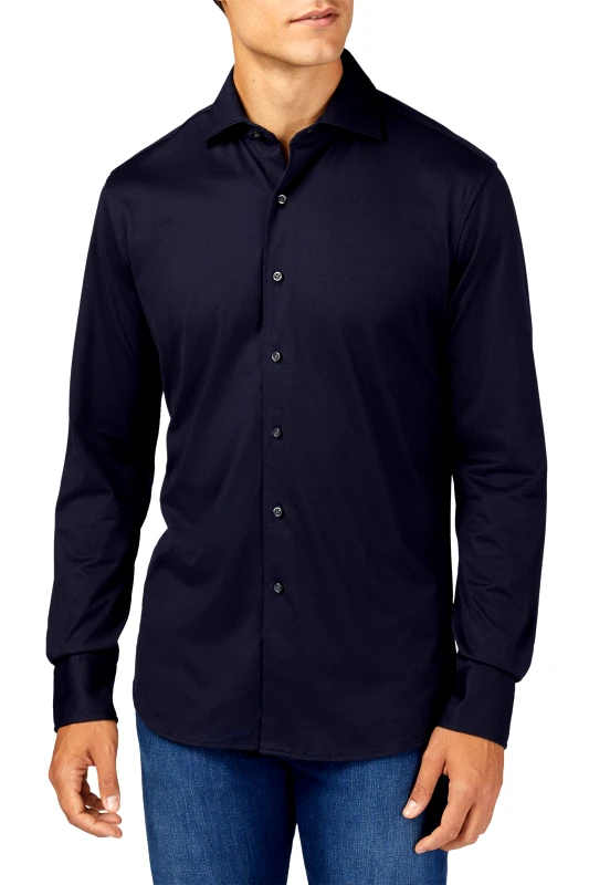 BOGGI MILANO Boggi Milano ανδρικό πουκάμισο μονόχρωμο με κλασικό γιακά - BO18C002301 Μπλε Σκούρο