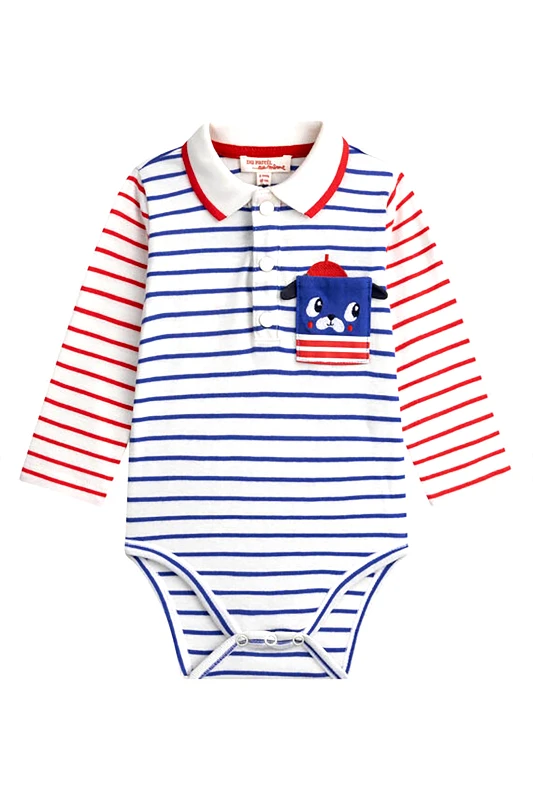 DPAM DPAM βρεφικό φορμάκι για αγόρια "Stripped Puppy" - 356264 Λευκό