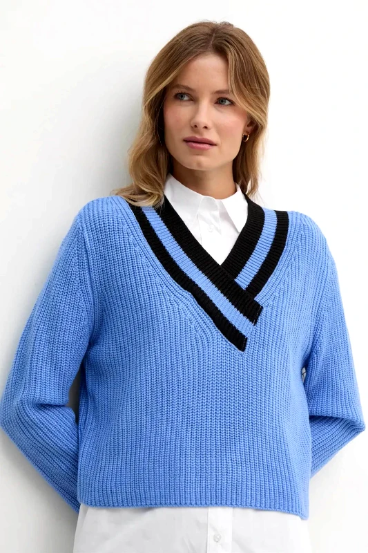 DKNY DKNY γυναικείο πουλόβερ cropped με ribbed υφή - DJ4R0430 Γαλάζιο