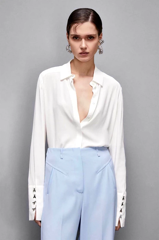 PATRIZIA PEPE Patrizia Pepe γυναικείο πουκάμισο μονόχρωμο Regular Fit "Essential" - 8C0761A8I1 Λευκό