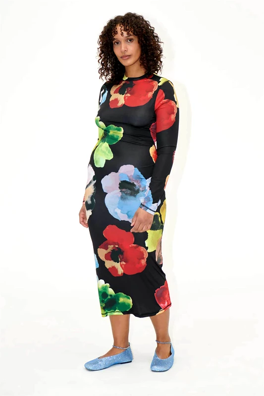 STINE GOYA Stine Goya γυναικείο φόρεμα midi με floral print watercolor bloom - SG-PS25-D074-2244 Μαύρο