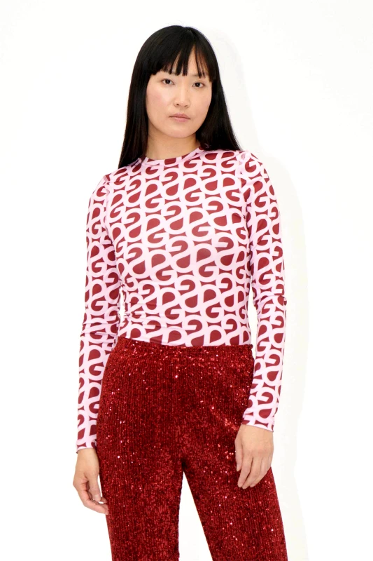 STINE GOYA Stine Goya γυναικεία μπλούζα με all-over logo print - SG-PS25-T007-2244 Κόκκινο
