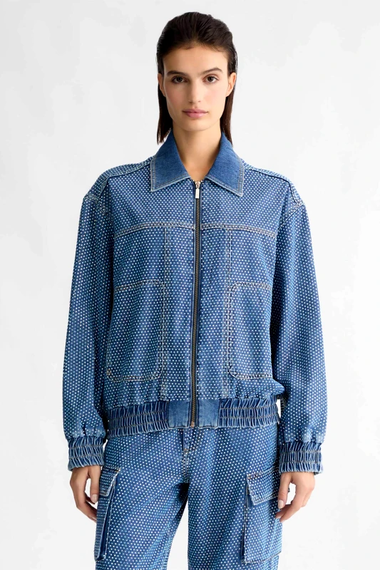 LIU JO Liu Jo γυναικείο denim jacket με all-over σχέδιο με στρας - UA5166DS069 Denim Blue
