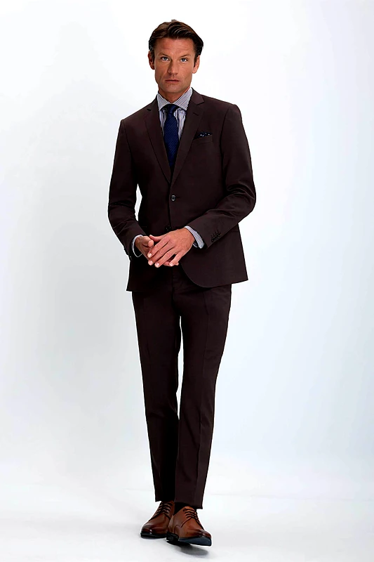 VARDAS Vardas ανδρικό κοστούμι μονόχρωμο Slim Fit - D101000731302101 Καφέ