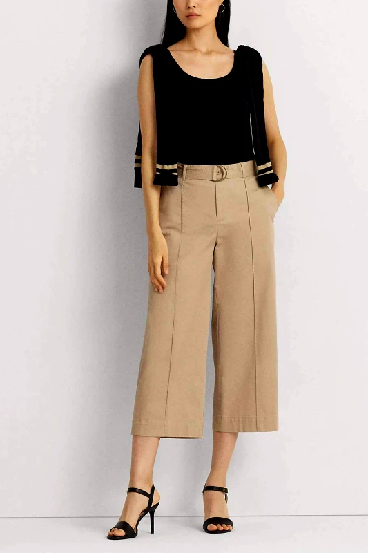 LAUREN RALPH LAUREN Lauren Ralph Lauren γυναικείο παντελόνι βαμβακερό cropped με ασορτί αποσπώμενη ζώνη - 200876606004 Μπεζ