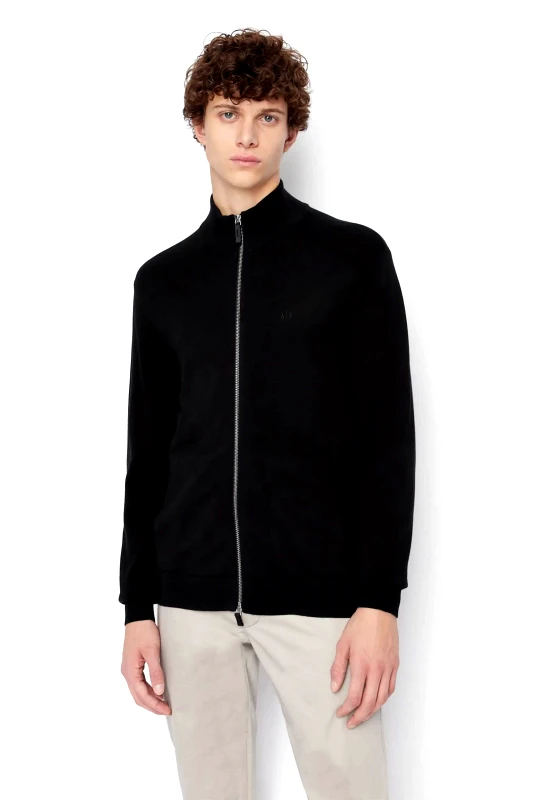 ARMANI EXCHANGE Armani Exchange ανδρική πλεκτή ζακέτα με κεντημένο λογότυπο - 8NZE4DZM8CZ Μαύρο