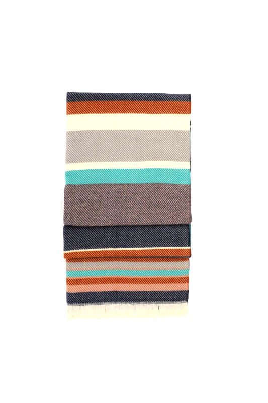 FOLLI FOLLIE Folli Follie γυναικείο φουλάρι από βισκόζη μπλε και πολύχρωμες ρίγες - SF23B009U Μπλε