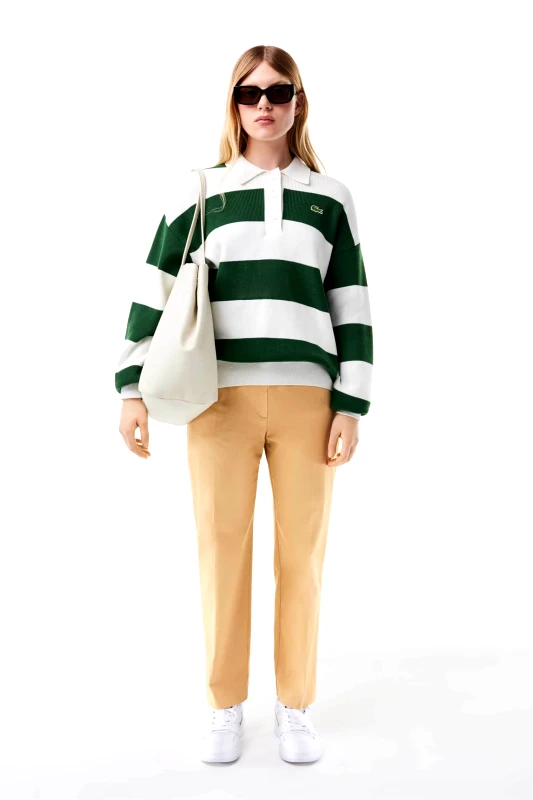 LACOSTE Lacoste γυναικείο chino παντελόνι μονόχρωμο με ανάγλυφη λεπτομέρεια πίσω - HF7111 Μπεζ