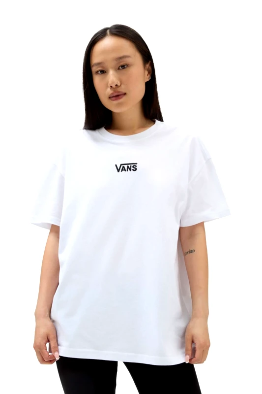 VANS Vans γυναικείο βαμβακερό T-shirt μονόχρωμο με contrast κεντημένο λογότυπο "Flying V" - VN0A7YUTWHT1 Λευκό