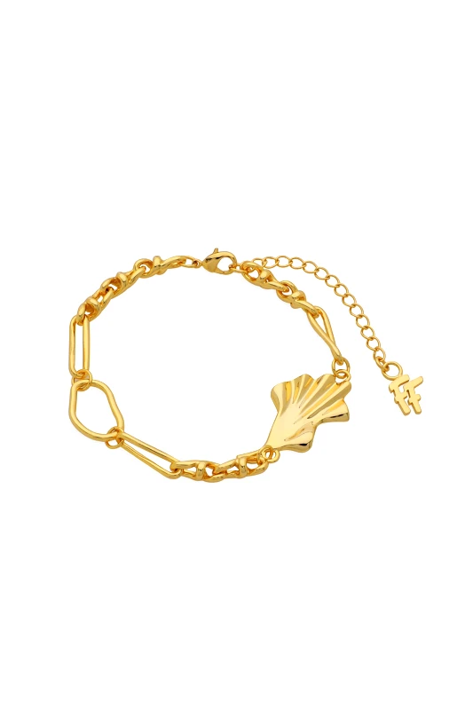 FOLLI FOLLIE Folli Follie γυναικείο επίχρυσο βραχιόλι αλυσίδα με μοτιφ κυματιστό πέταλο "Ruffle Glam" - 1B23D037Y Χρυσό
