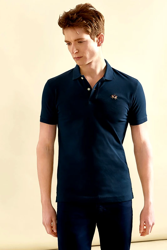 LA MARTINA La Martina ανδρική πόλο μπλούζα slim fit Eduardo - CCMP02-PK001 Μπλε