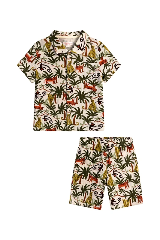 DPAM DPAM παιδικό σετ πιτζάμες για αγόρια με jungle print - 361119 Μπεζ