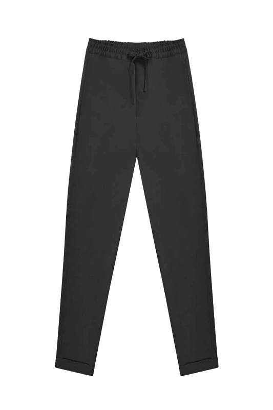 PRINCE OLIVER Prince Oliver ανδρικό υφασμάτινο παντελόνι με ελαστική μέση Tapered Fit - 10672050 Ανθρακί