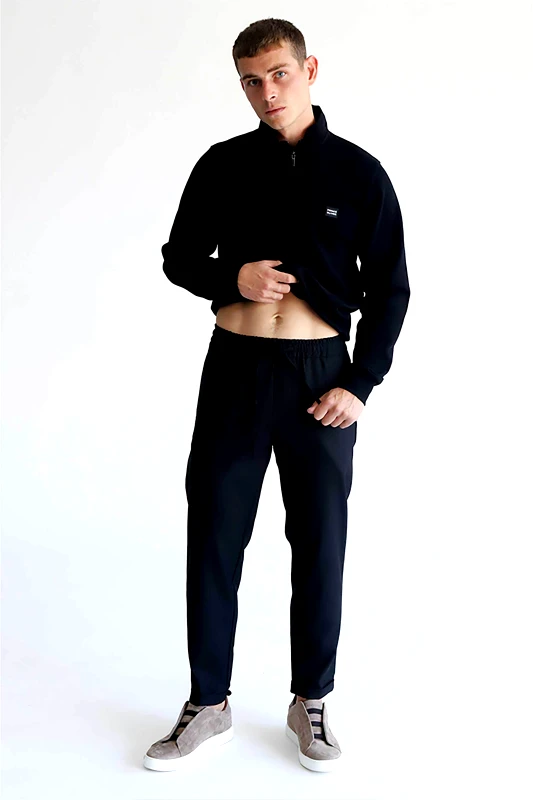 PRINCE OLIVER Prince Oliver ανδρικό υφασμάτινο παντελόνι με ελαστική μέση Tapered Fit - 10672050 Μπλε Σκούρο