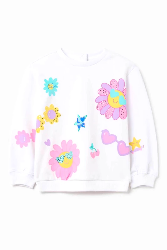 OVS KIDS OVS βρεφική μπλούζα φούτερ με diamantes και flowers print - 002199598 Λευκό