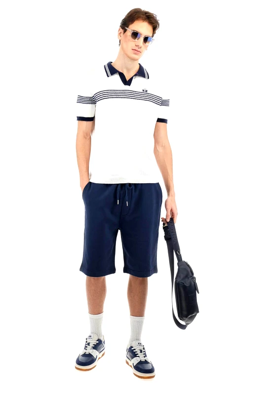 LA MARTINA La Martina ανδρική βερμούδα μονόχρωμη με ελαστική μέση και λογότυπο Regular Fit - MAB003-FP580 Μπλε Σκούρο