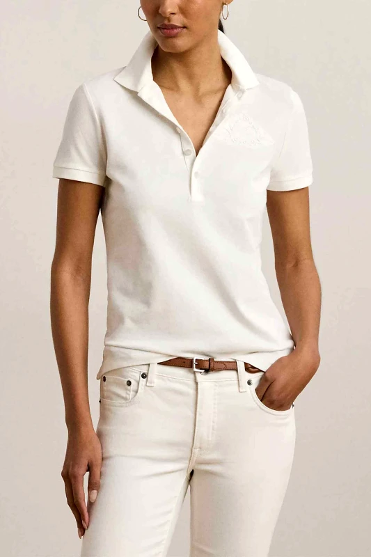 LAUREN RALPH LAUREN Lauren Ralph Lauren γυναικεία μπλούζα πόλο με κέντημα στο στήθος - 200966128001 Λευκό