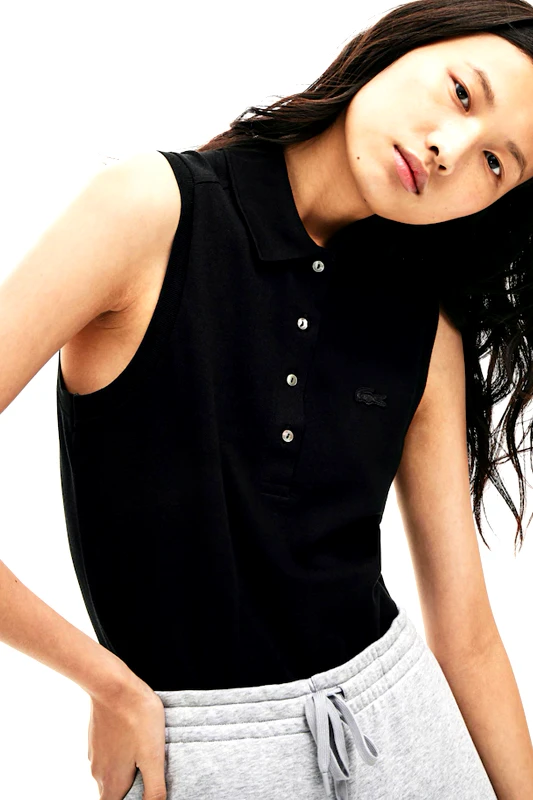 LACOSTE Lacoste γυναικεία μπλούζα πόλο αμάνικη πικέ με κεντημένο λογότυπο Slim Fit - PF5445 Μαύρο