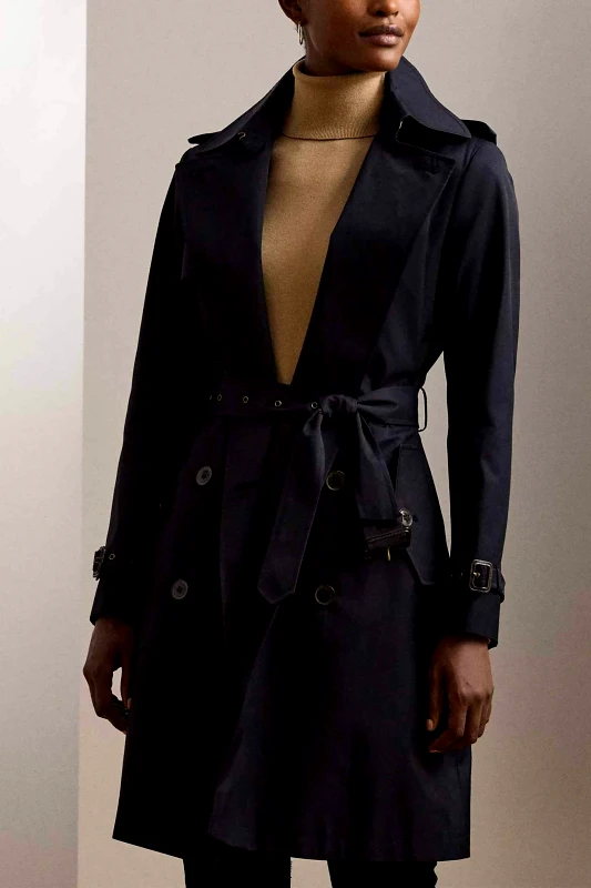 LAUREN RALPH LAUREN Lauren Ralph Lauren γυναικεία καπαρντίνα με σταυρωτό κλείσιμο και ζώνη Straight Fit - 297967122003 Μπλε Σκούρο