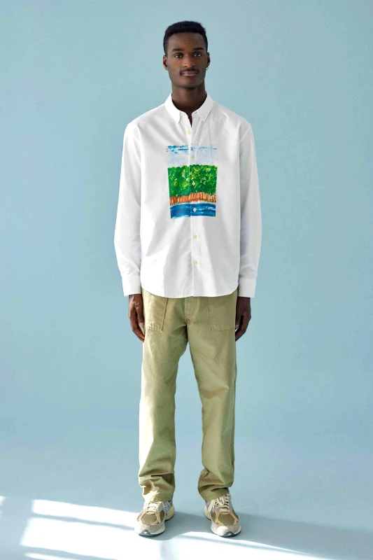 FORÉT Forét ανδρικό πουκάμισο button down με graphic print Regular Fit "Brisk" - 2759 Λευκό