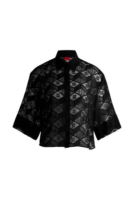 HUGO Hugo Boss γυναικείο πουκάμισο με all-over logo print και φαρδιά μανίκια Regular Fit "Ephraima" - 50538733 Μαύρο
