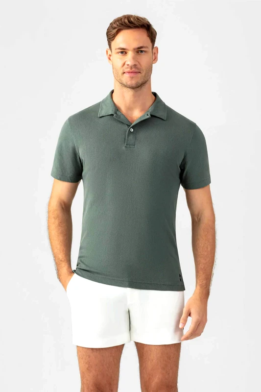 RON DORFF Ron Dorff ανδρική μπλούζα πόλο κοντομάνικη Tapered fit - 19TS1724 Λαδί